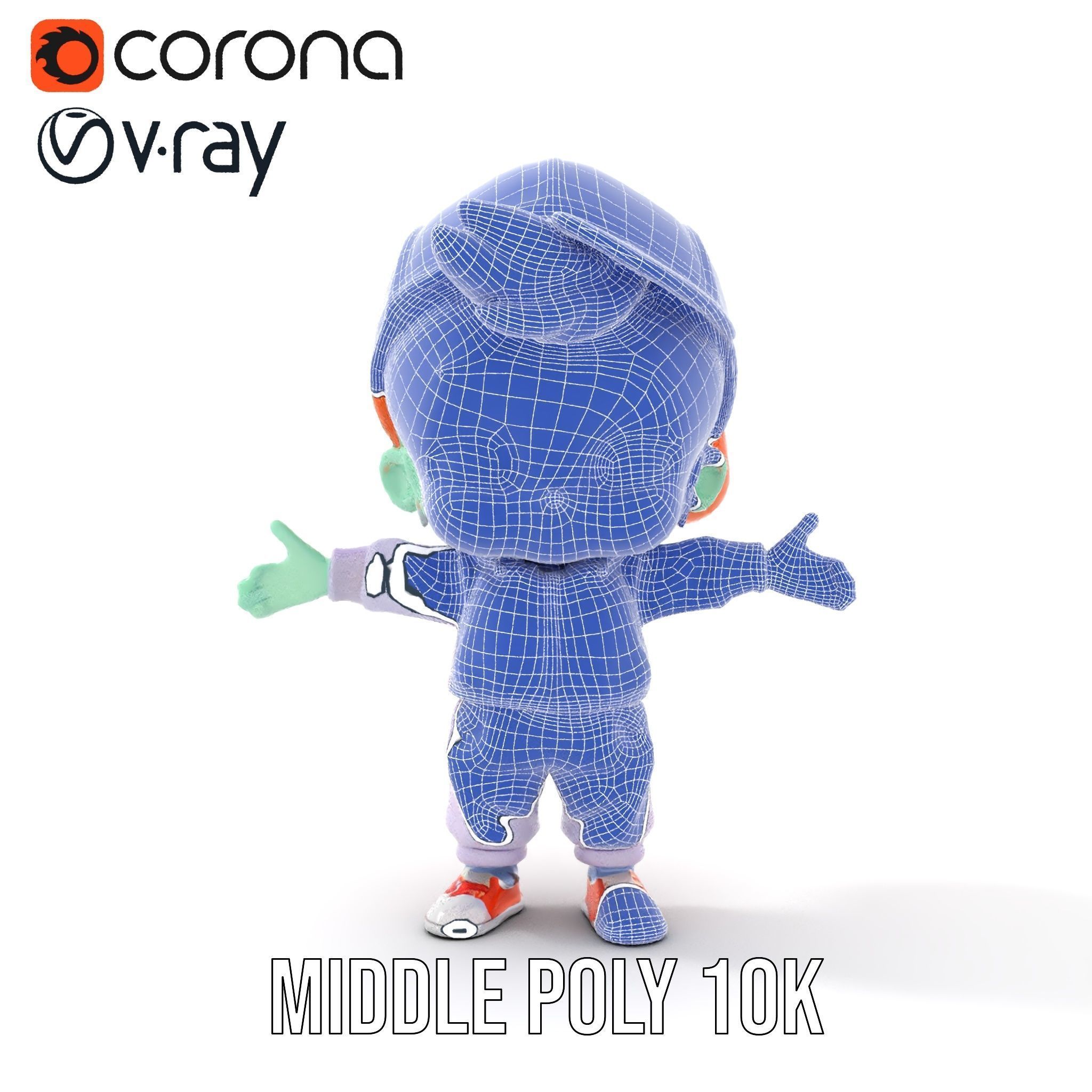 Cute Alien Kid with Baseball Cap Rigged and Animated Low-poly 3D model_22