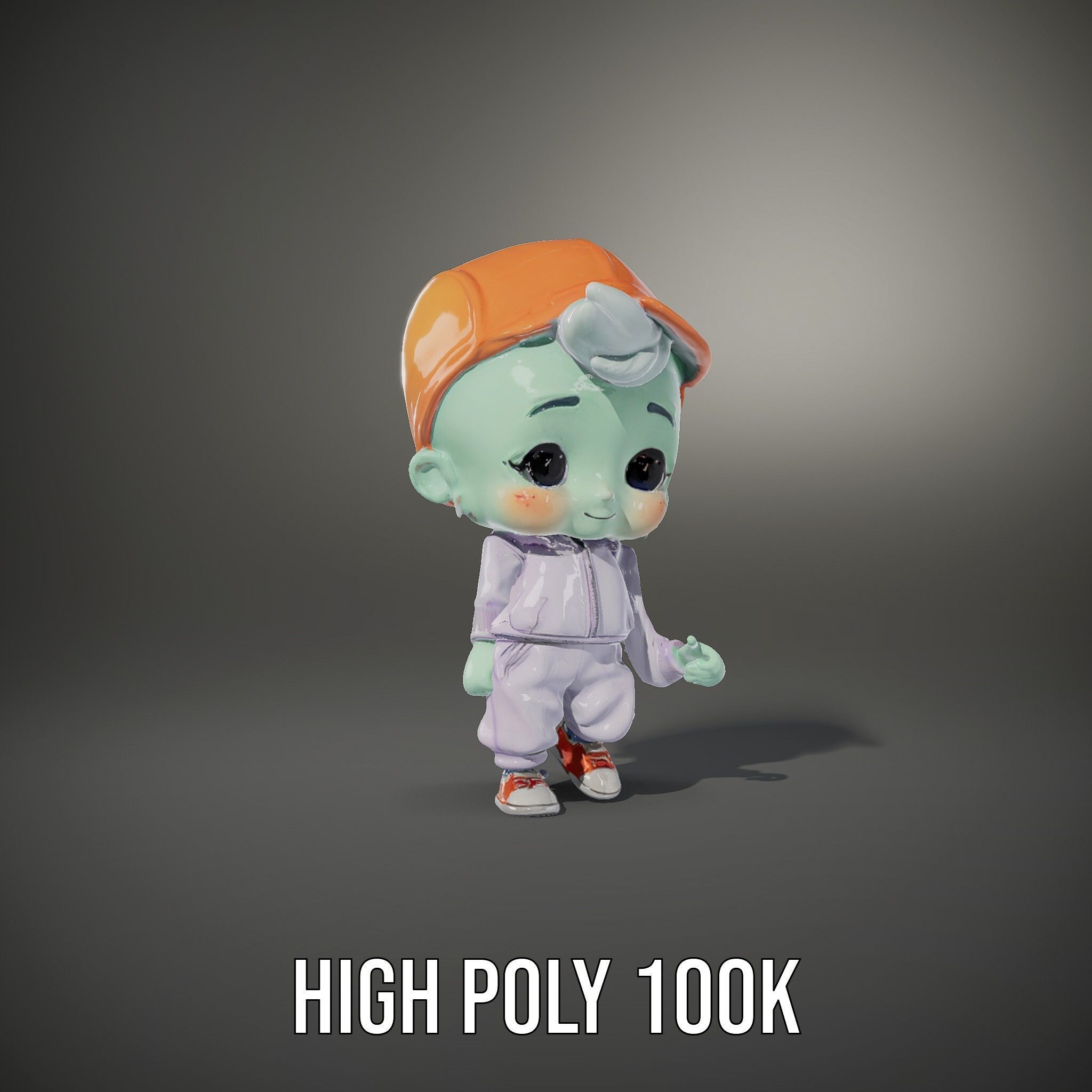 Cute Alien Kid with Baseball Cap Rigged and Animated Low-poly 3D model_21