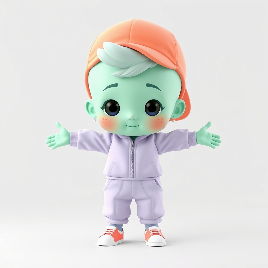 Cute Alien Kid with Baseball Cap Rigged and Animated Low-poly 3D model_3