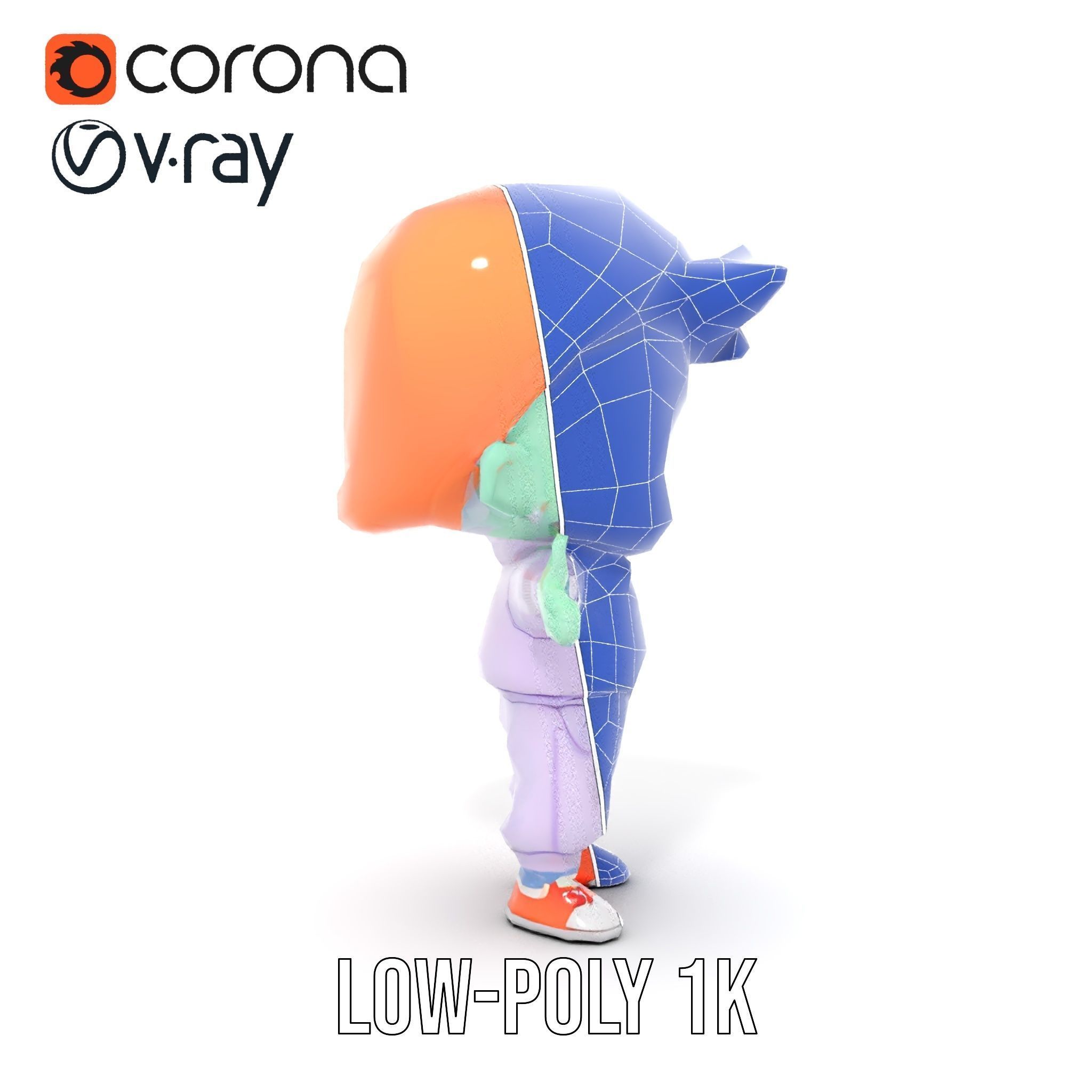 Cute Alien Kid with Baseball Cap Rigged and Animated Low-poly 3D model_31