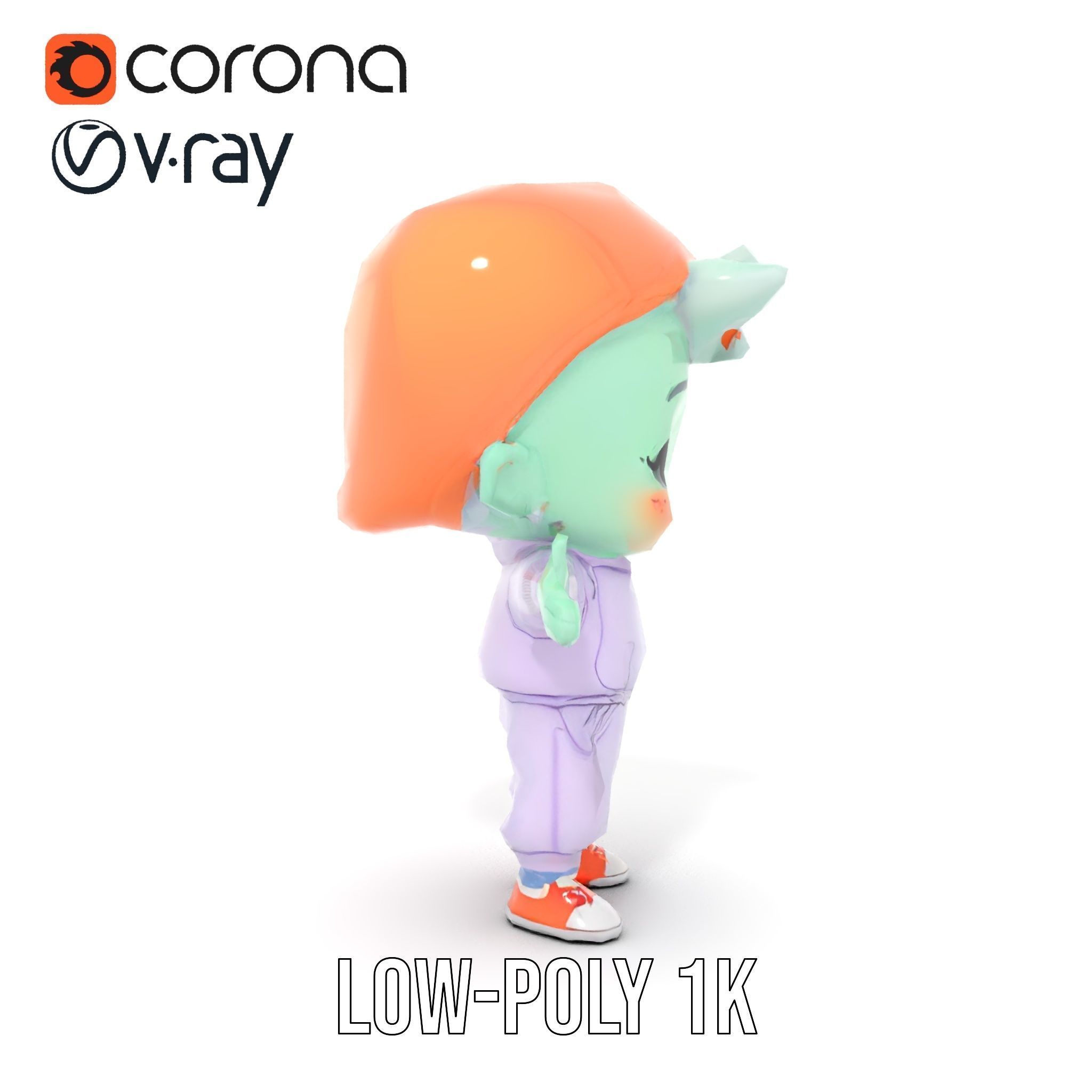 Cute Alien Kid with Baseball Cap Rigged and Animated Low-poly 3D model_18