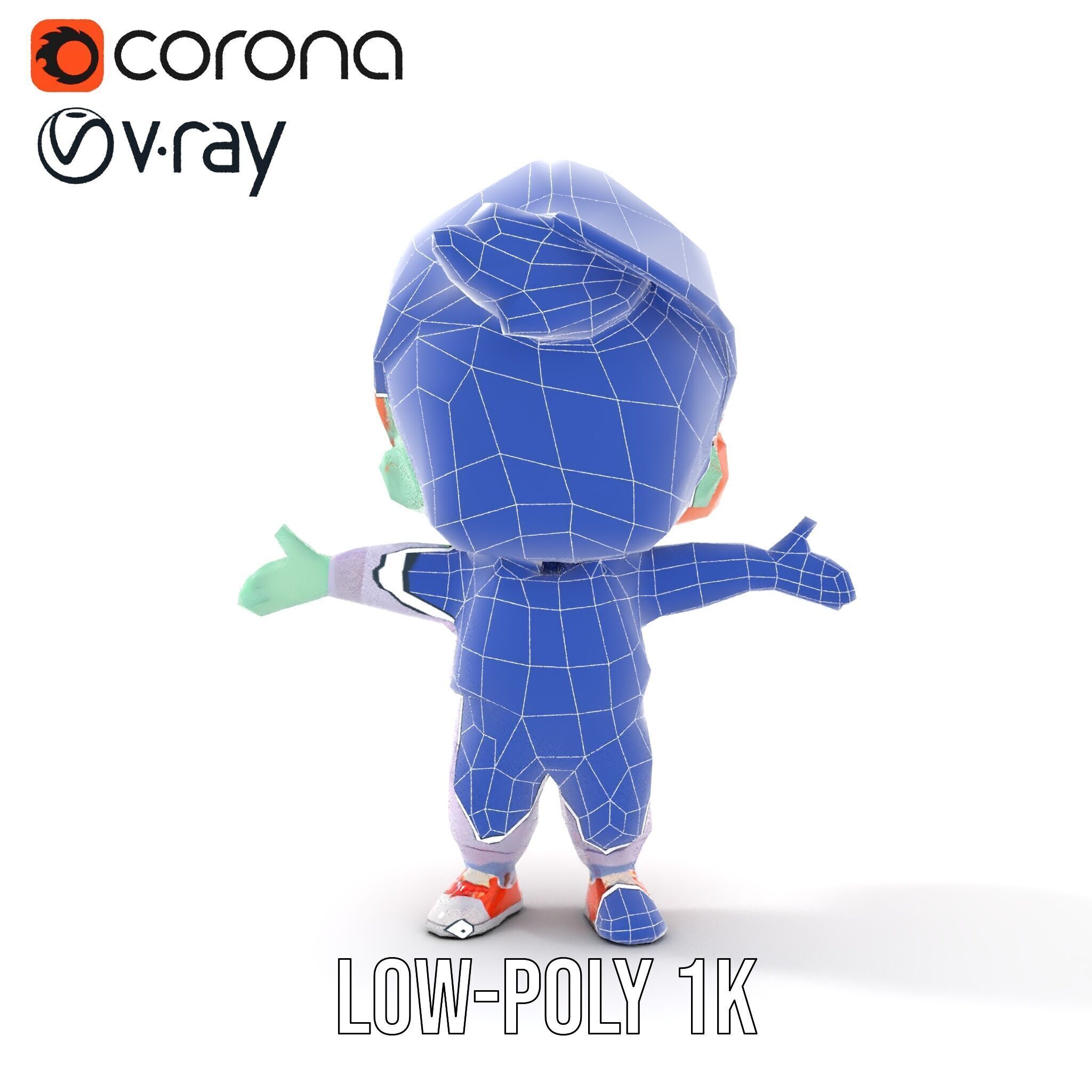 Cute Alien Kid with Baseball Cap Rigged and Animated Low-poly 3D model_12