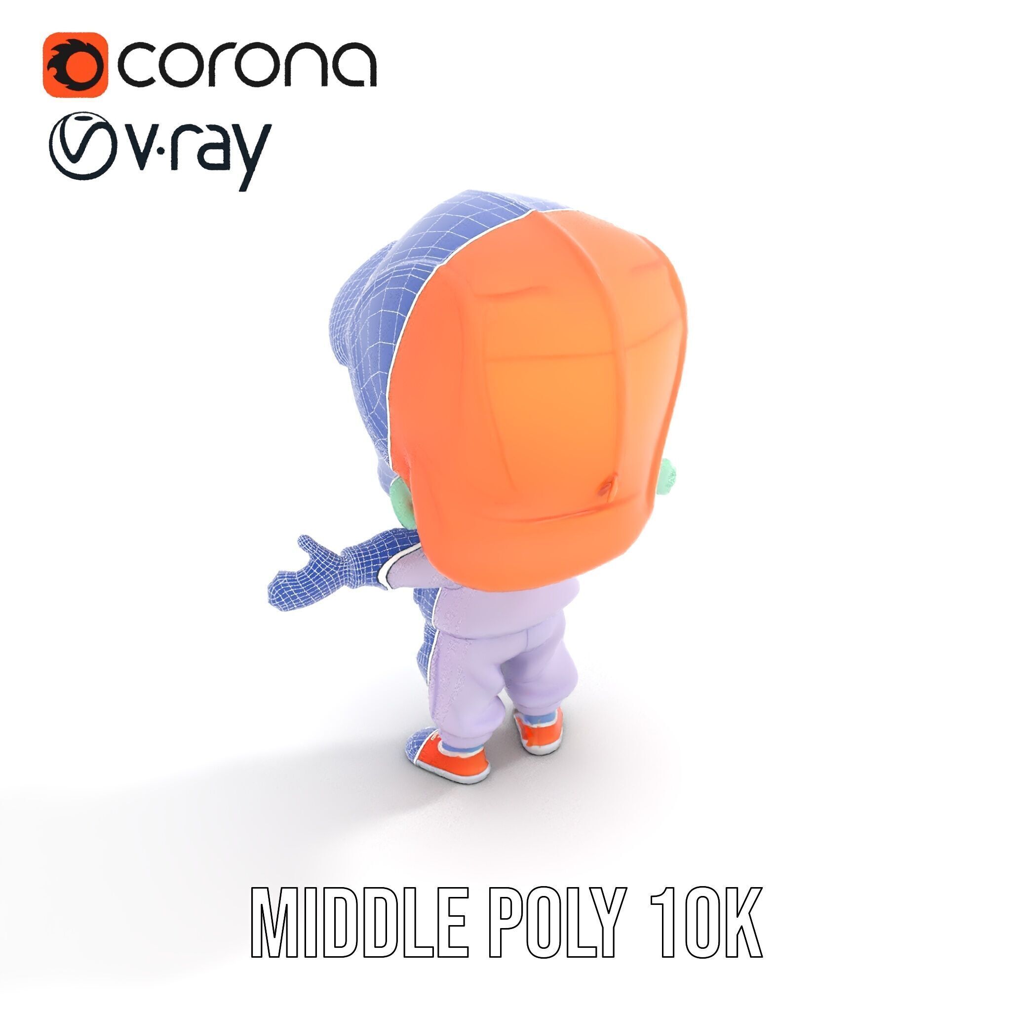 Cute Alien Kid with Baseball Cap Rigged and Animated Low-poly 3D model_33
