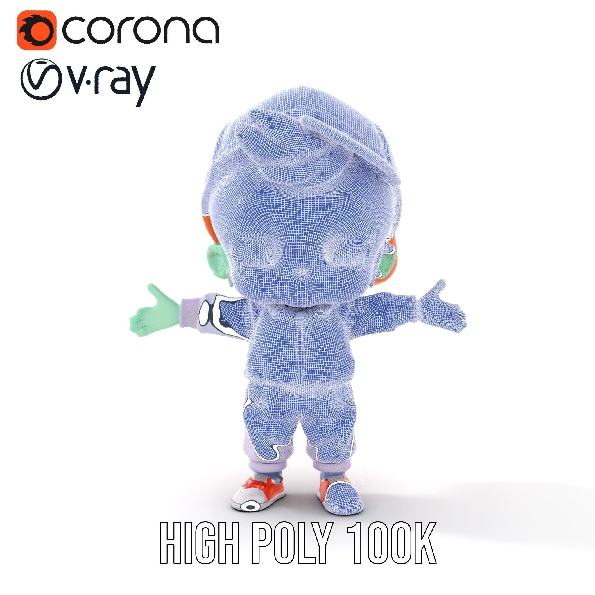 Cute Alien Kid with Baseball Cap Rigged and Animated Low-poly 3D model_32