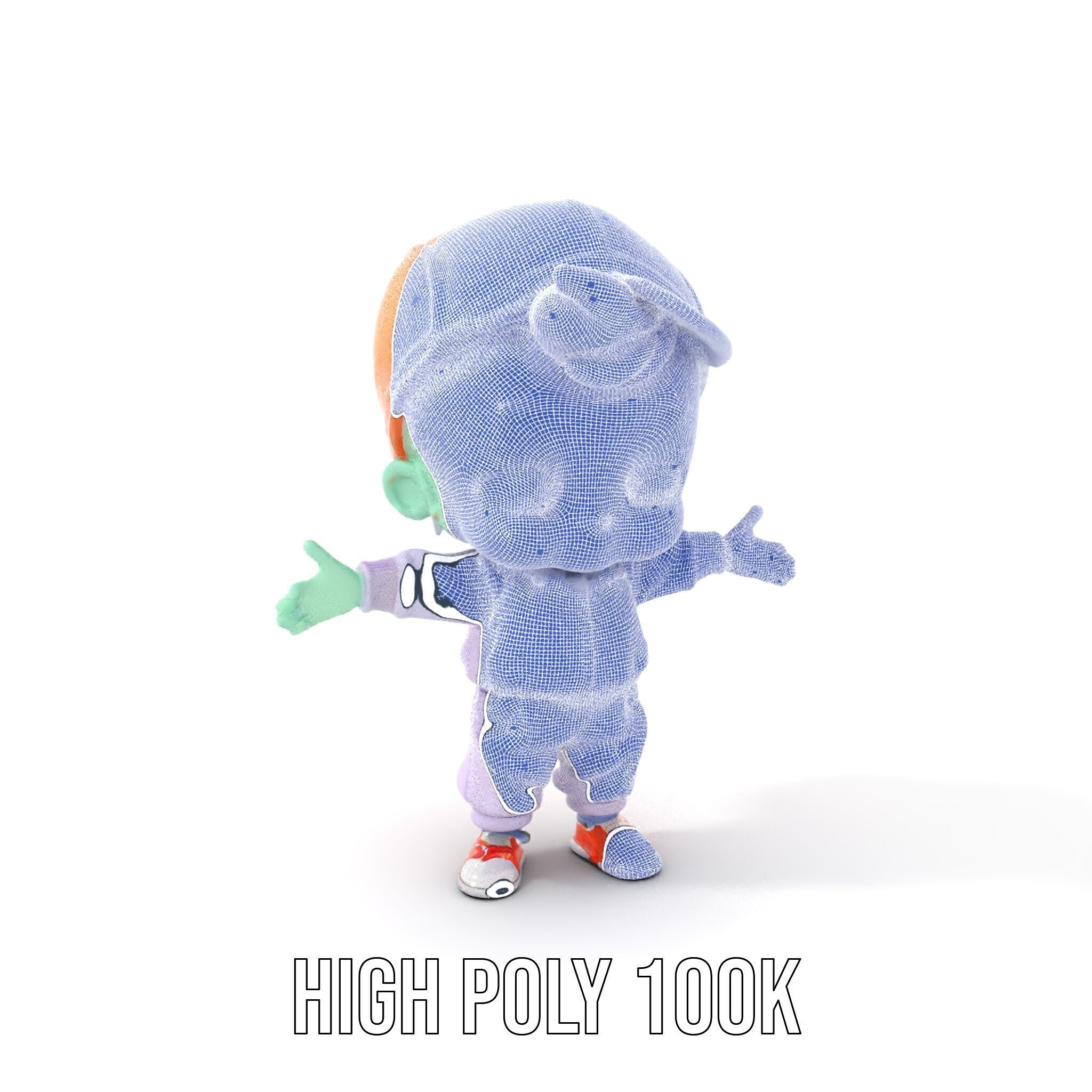 Cute Alien Kid with Baseball Cap Rigged and Animated Low-poly 3D model_5
