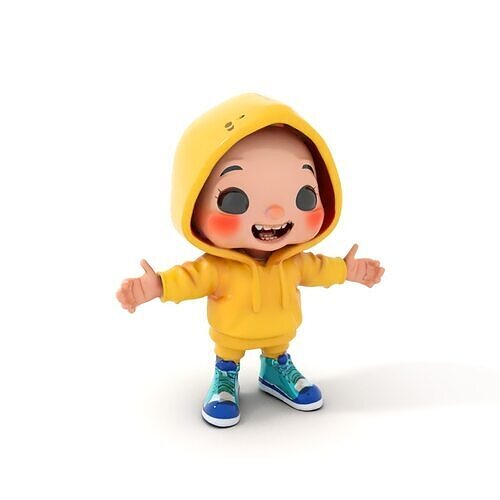 Cute Toddler Cartoon Character in Yellow Hoodie Rigged and An... Low-poly 3D model