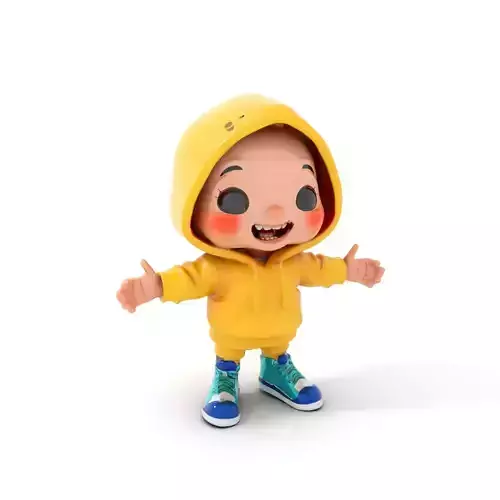 Cute Toddler Cartoon Character in Yellow Hoodie Rigged and Animated