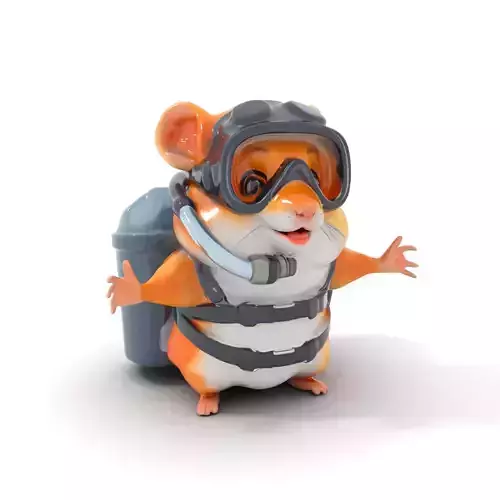 Hamster Explorer with Gear  Rigged and Animated