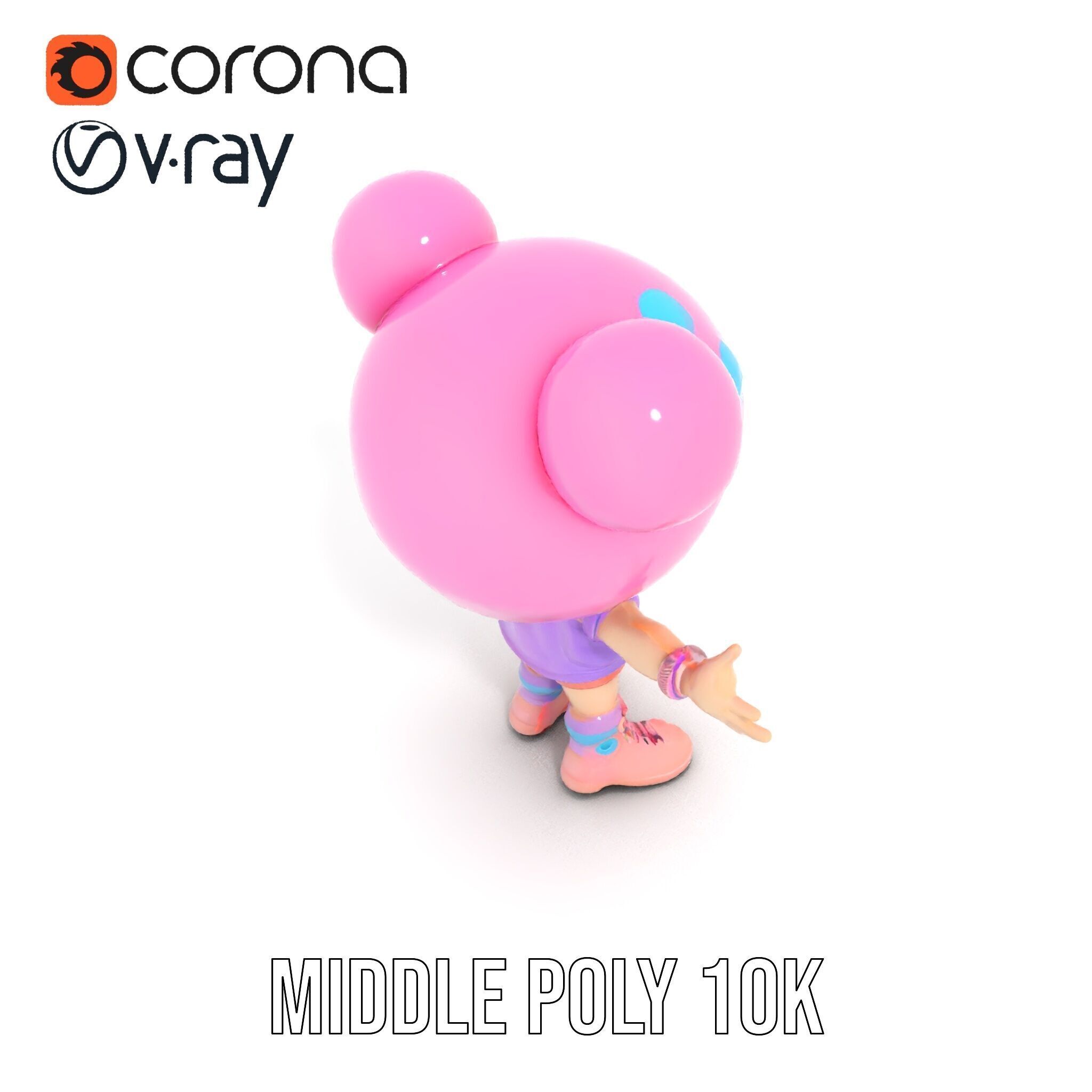 Cute Cartoon Character with Pink Hair and Polka Dots Rigged ... Low-poly 3D model_15
