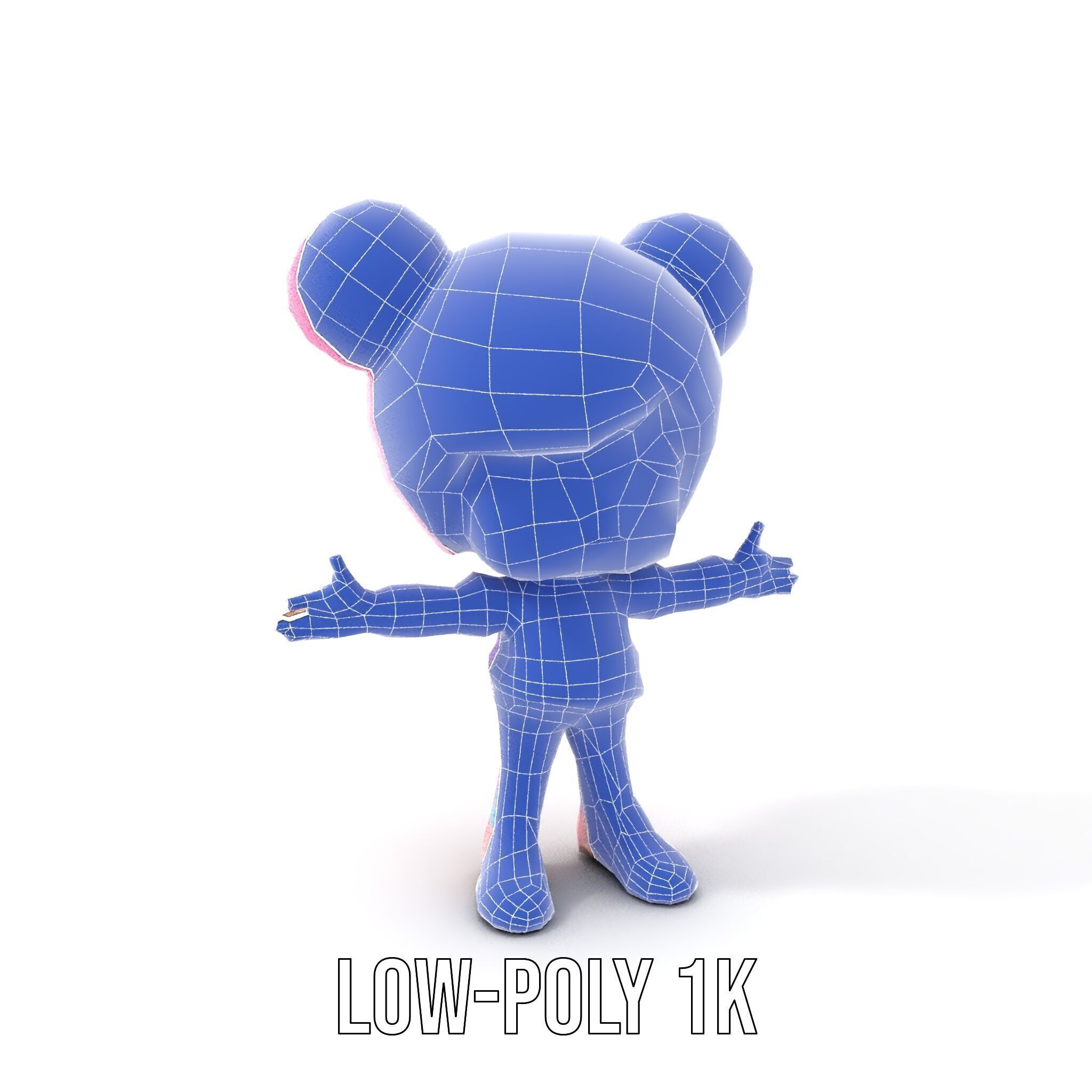 Cute Cartoon Character with Pink Hair and Polka Dots Rigged ... Low-poly 3D model_25