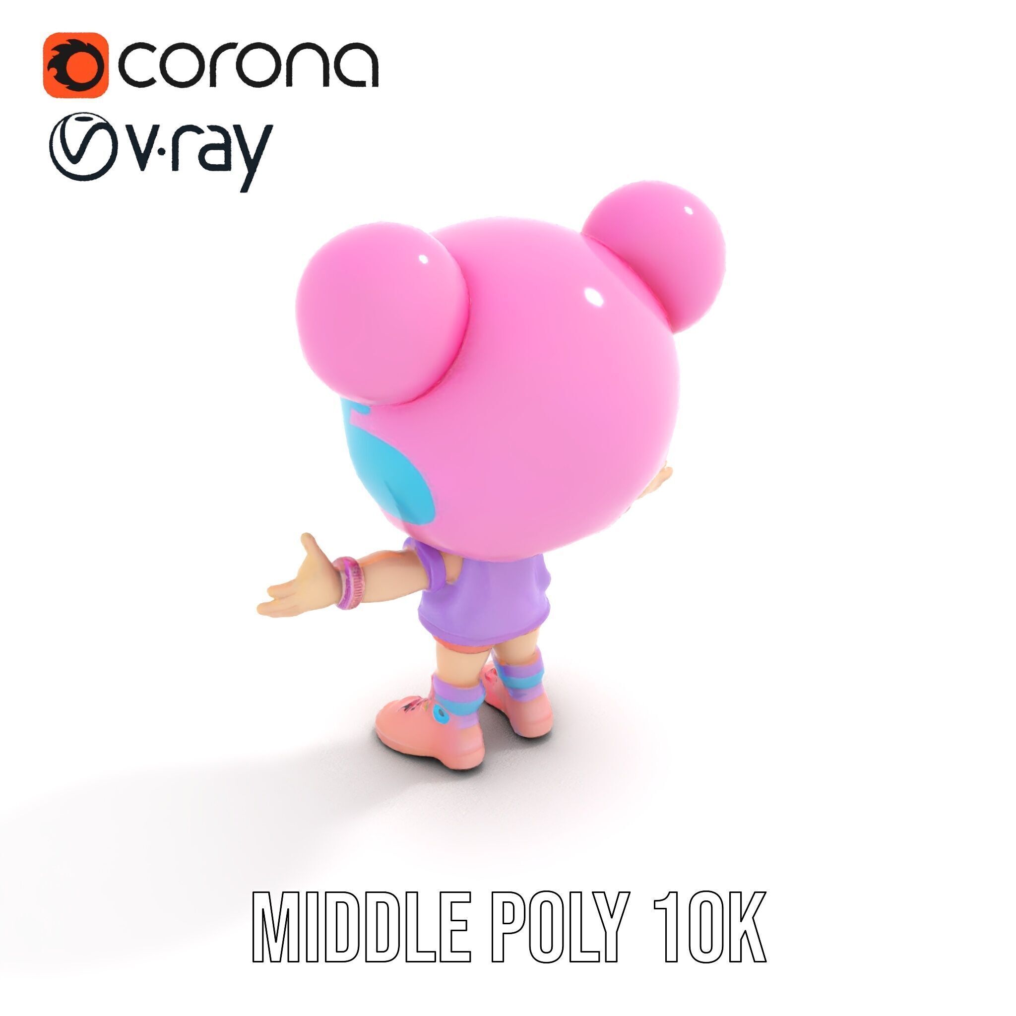 Cute Cartoon Character with Pink Hair and Polka Dots Rigged ... Low-poly 3D model_26