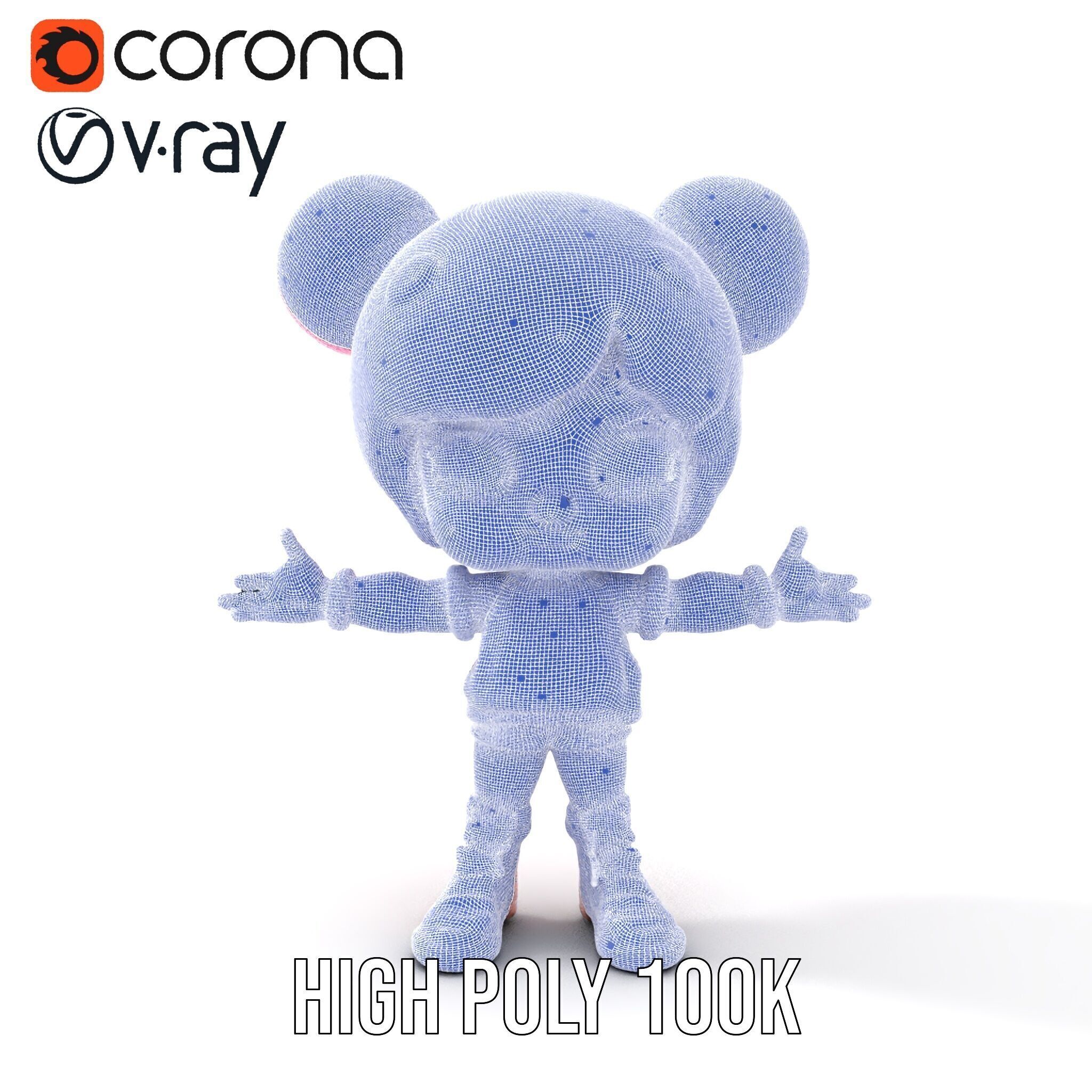 Cute Cartoon Character with Pink Hair and Polka Dots Rigged ... Low-poly 3D model_36