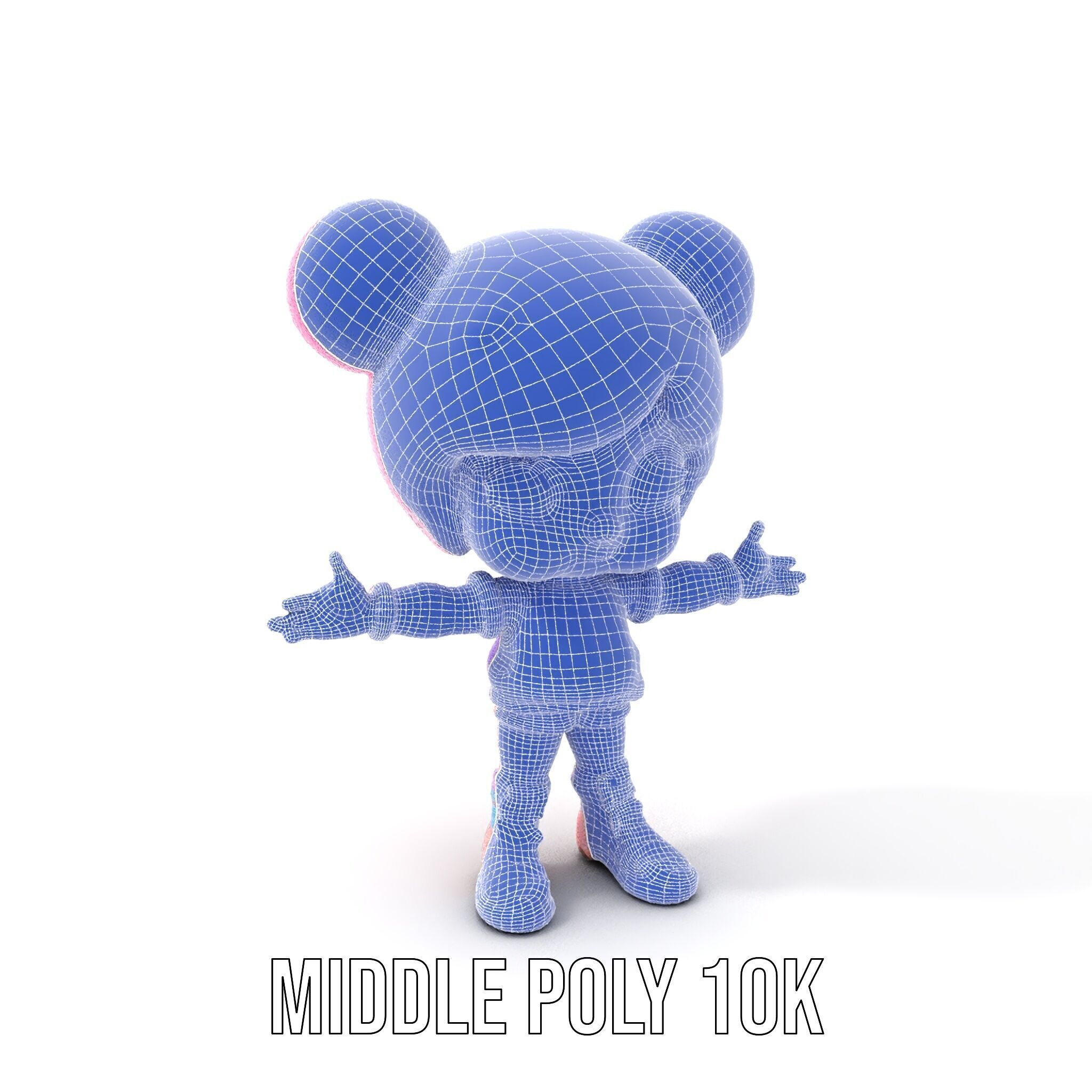 Cute Cartoon Character with Pink Hair and Polka Dots Rigged ... Low-poly 3D model_21