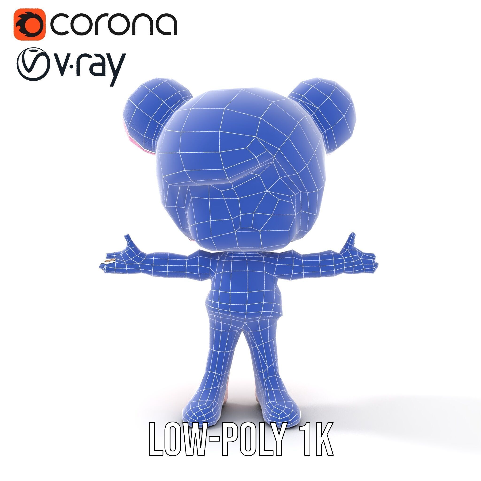 Cute Cartoon Character with Pink Hair and Polka Dots Rigged ... Low-poly 3D model_16