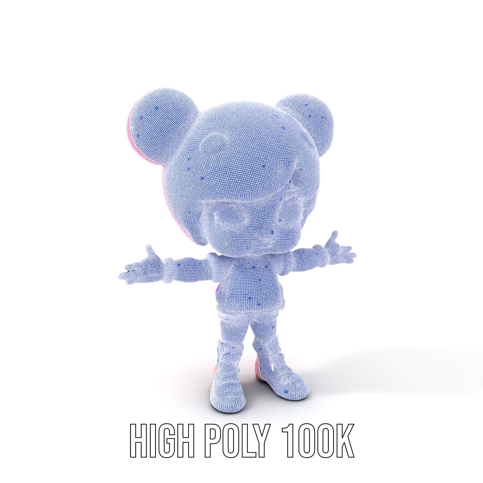 Cute Cartoon Character with Pink Hair and Polka Dots Rigged ... Low-poly 3D model_4