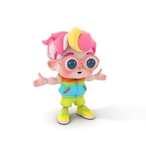 Rainbow Boy Character Model Rigged and Animated Low-poly 3D model