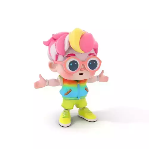 Rainbow Boy Character Model Rigged and Animated