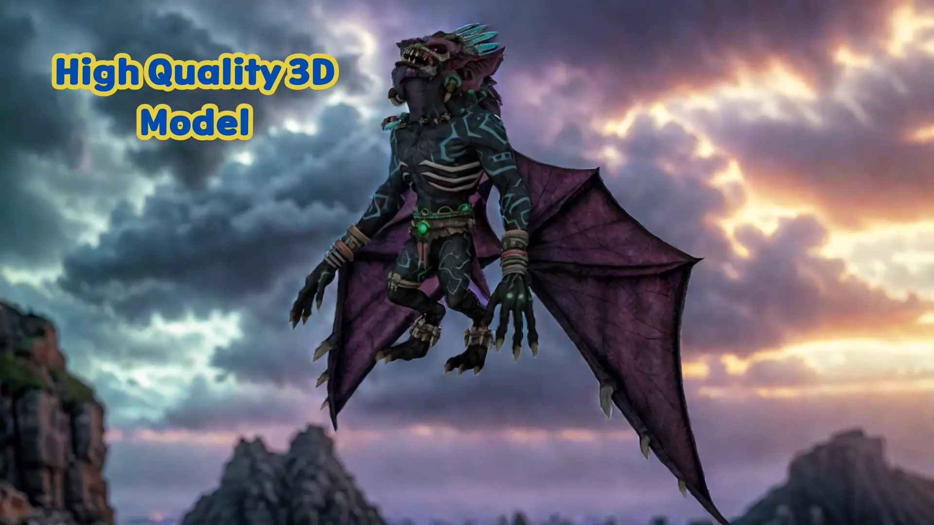 High Quality 3D Model Fantasy Demon Bat Creature Low-poly 3D model