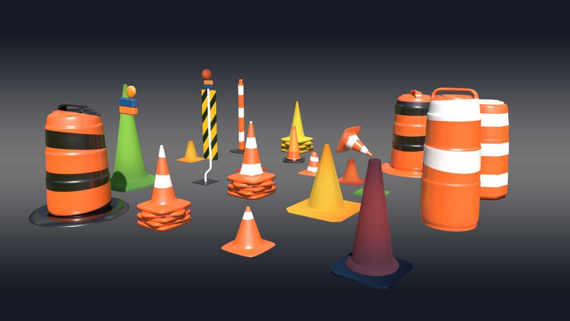 Traffic Cones Pack Low-poly 3D model_4