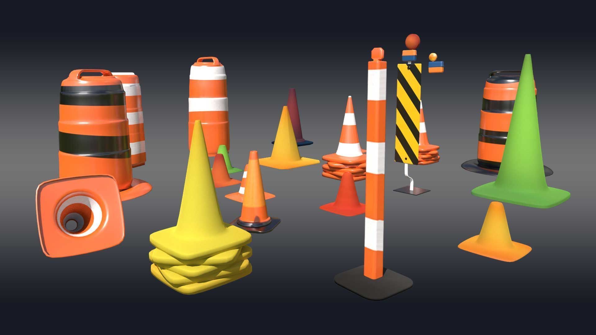 Traffic Cones Pack Low-poly 3D model_6