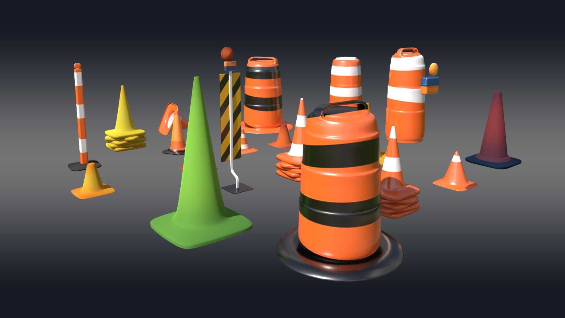 Traffic Cones Pack Low-poly 3D model_3