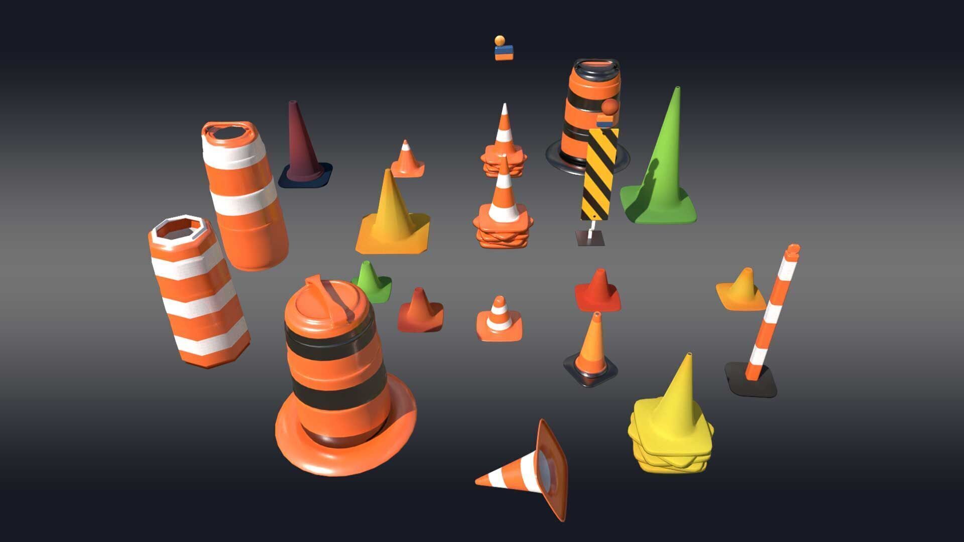 Traffic Cones Pack Low-poly 3D model_5