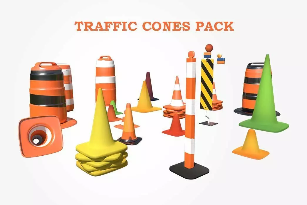 Traffic Cones Pack Low-poly 3D model_0