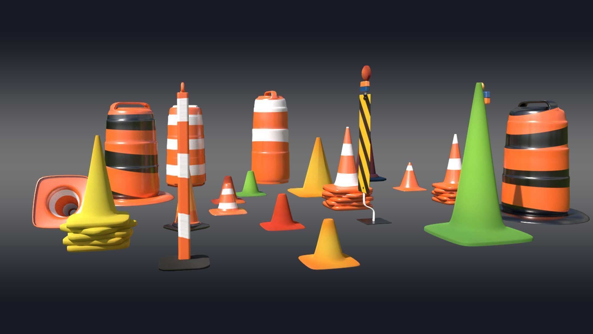 Traffic Cones Pack Low-poly 3D model_2