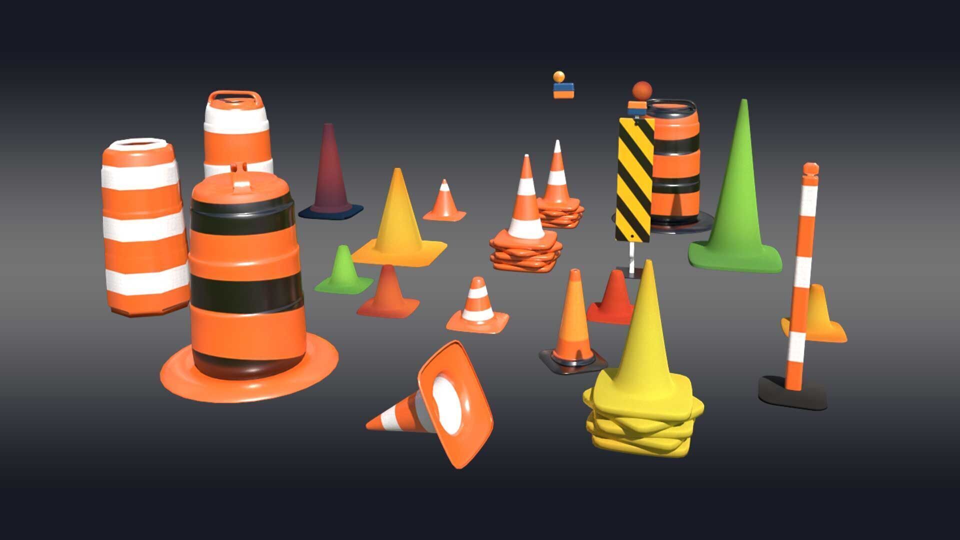 Traffic Cones Pack Low-poly 3D model_1