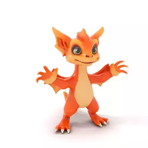 Cute Dragon Character Rigged and Animated with Textures