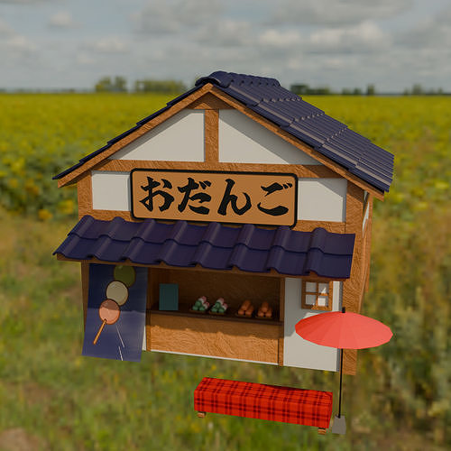 Low-poly Edo dumpling shop 3D model