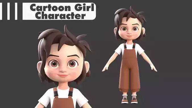 Cartoon Girl Character Low-poly 3D model
