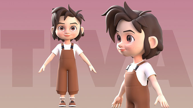 Tiva Cartoon Girl Character Low-poly 3D model