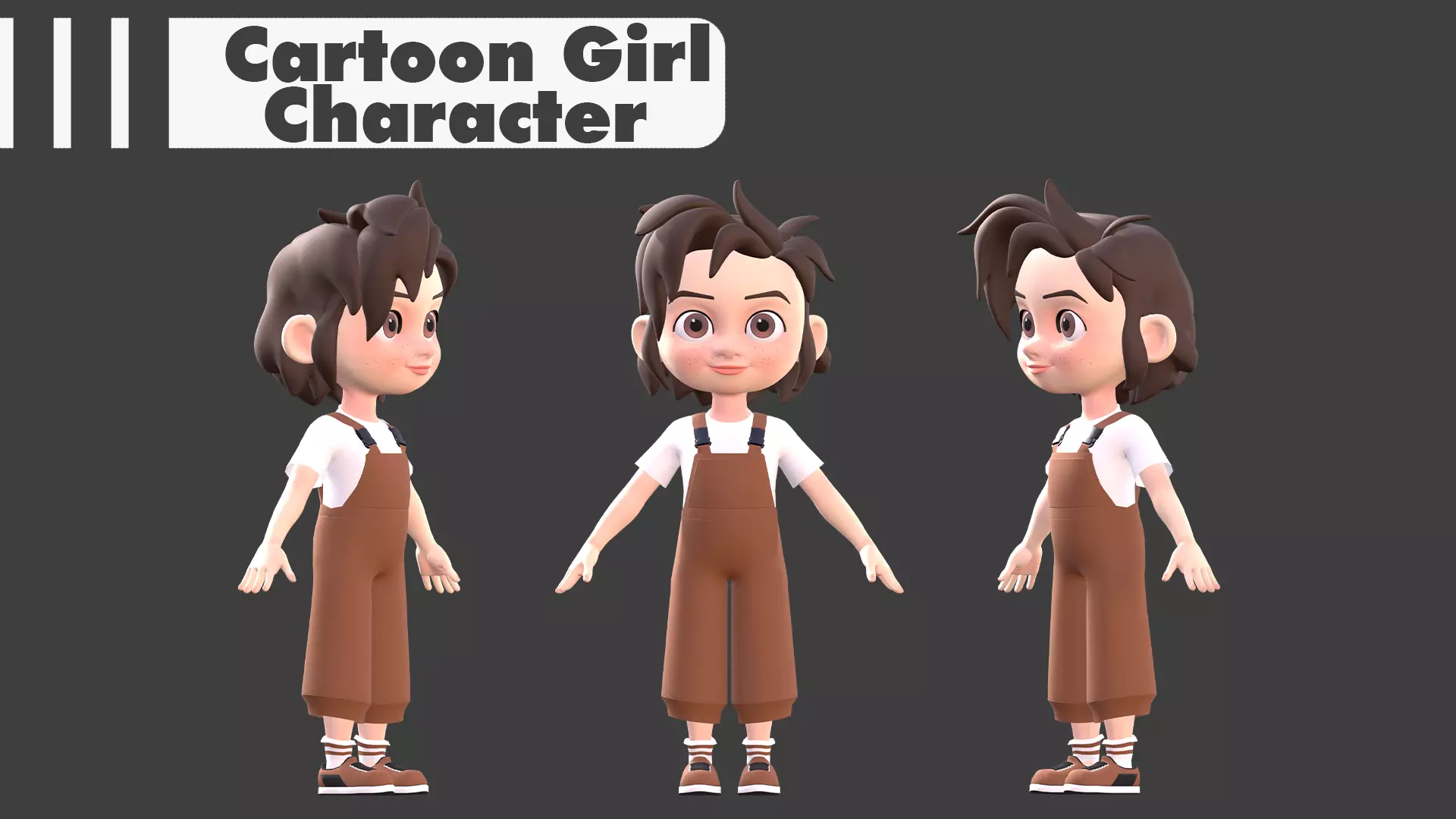 Cartoon Girl Character Low-poly 3D model_3