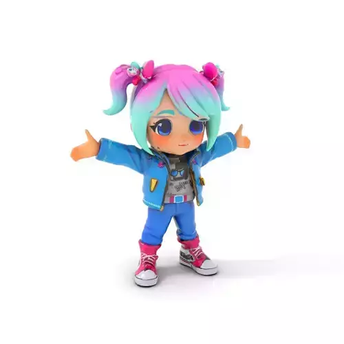 Cute Chibi Girl in Trendy Outfit Rigged and Animated Low-poly 3D model
