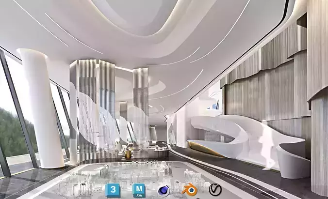 Contemporary Sales Office Environment - Full Scene for ArchViz