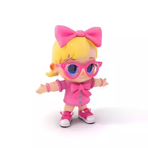 Pink Bow Kid Rigged and Animated D Character Model
