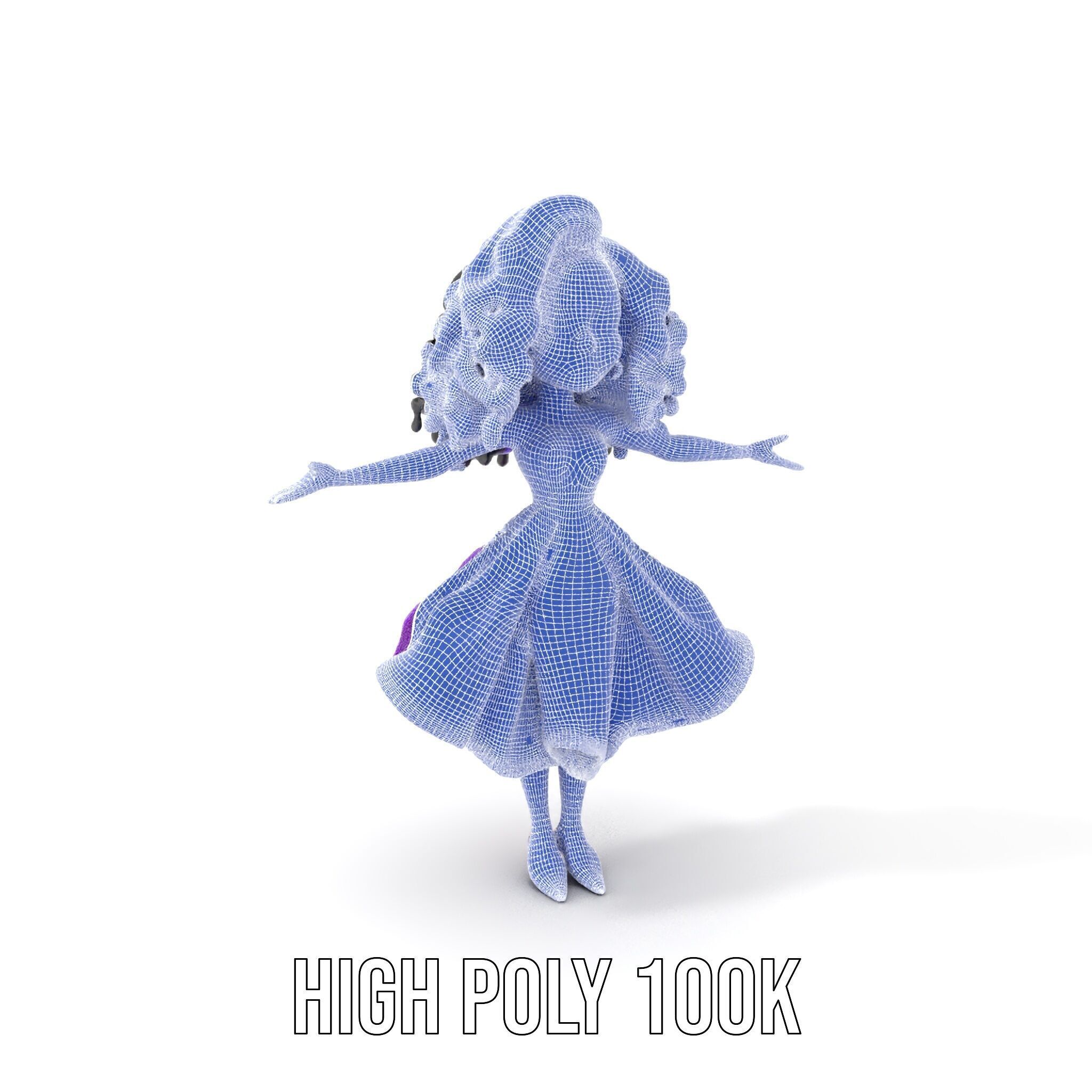 CurlyHaired Animated Character in Purple Dress Rigged and Ani... Low-poly 3D model_5