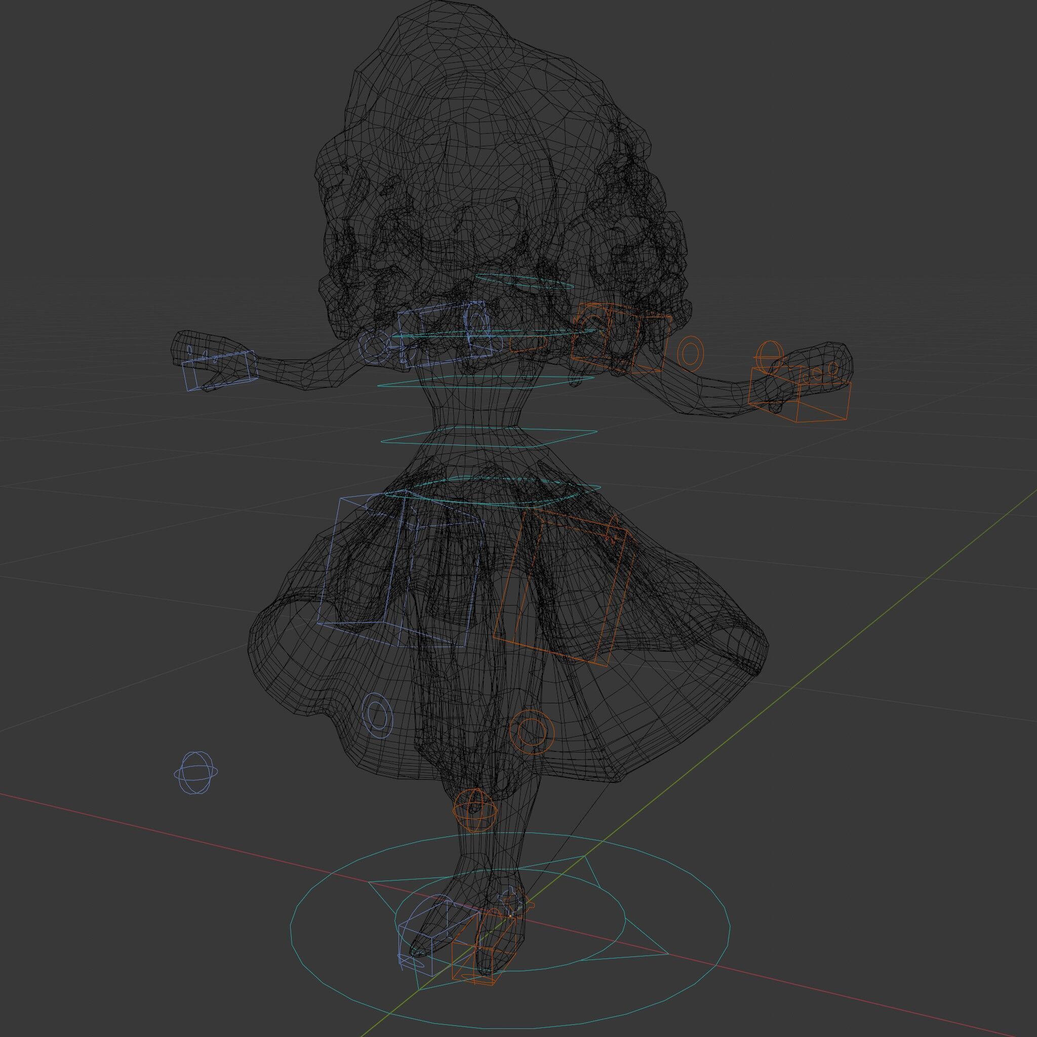 CurlyHaired Animated Character in Purple Dress Rigged and Ani... Low-poly 3D model_7