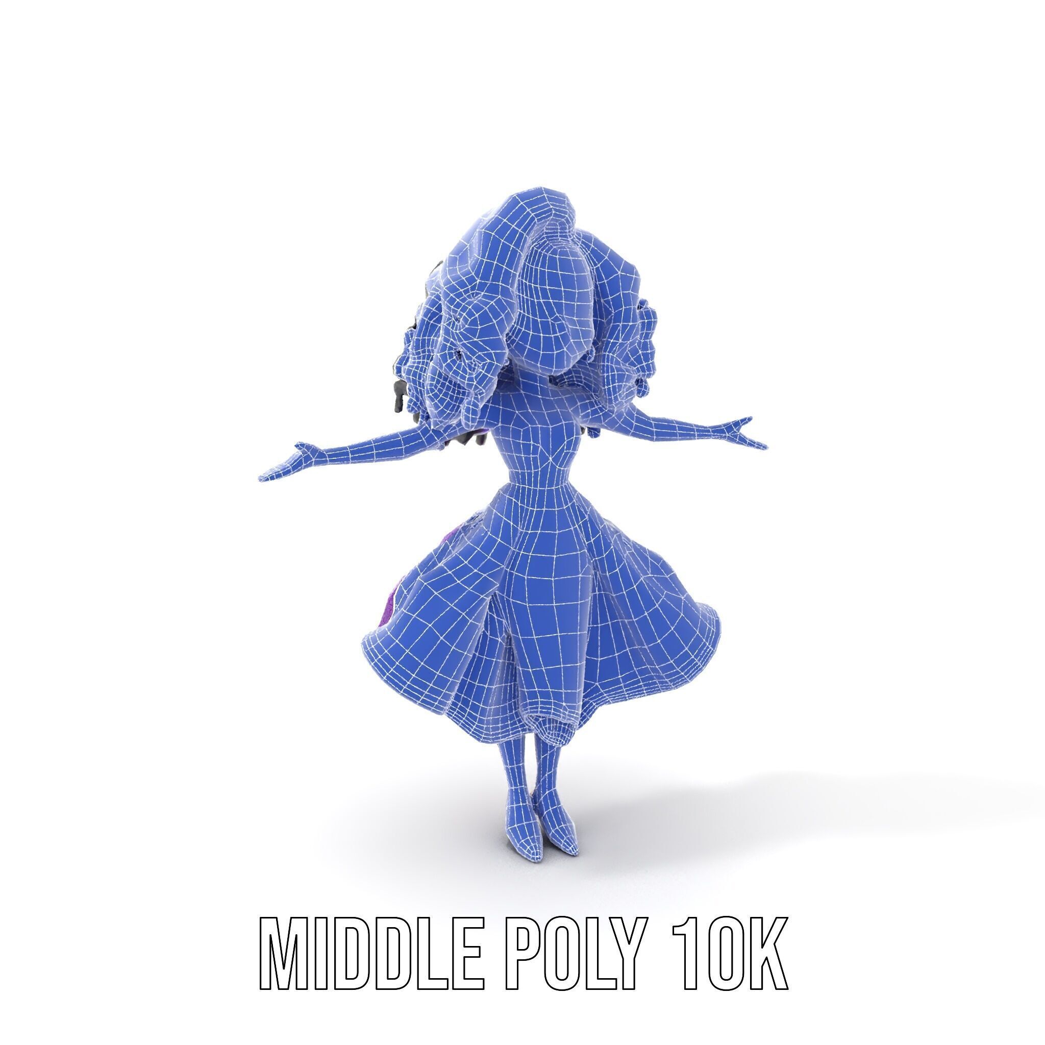 CurlyHaired Animated Character in Purple Dress Rigged and Ani... Low-poly 3D model_27