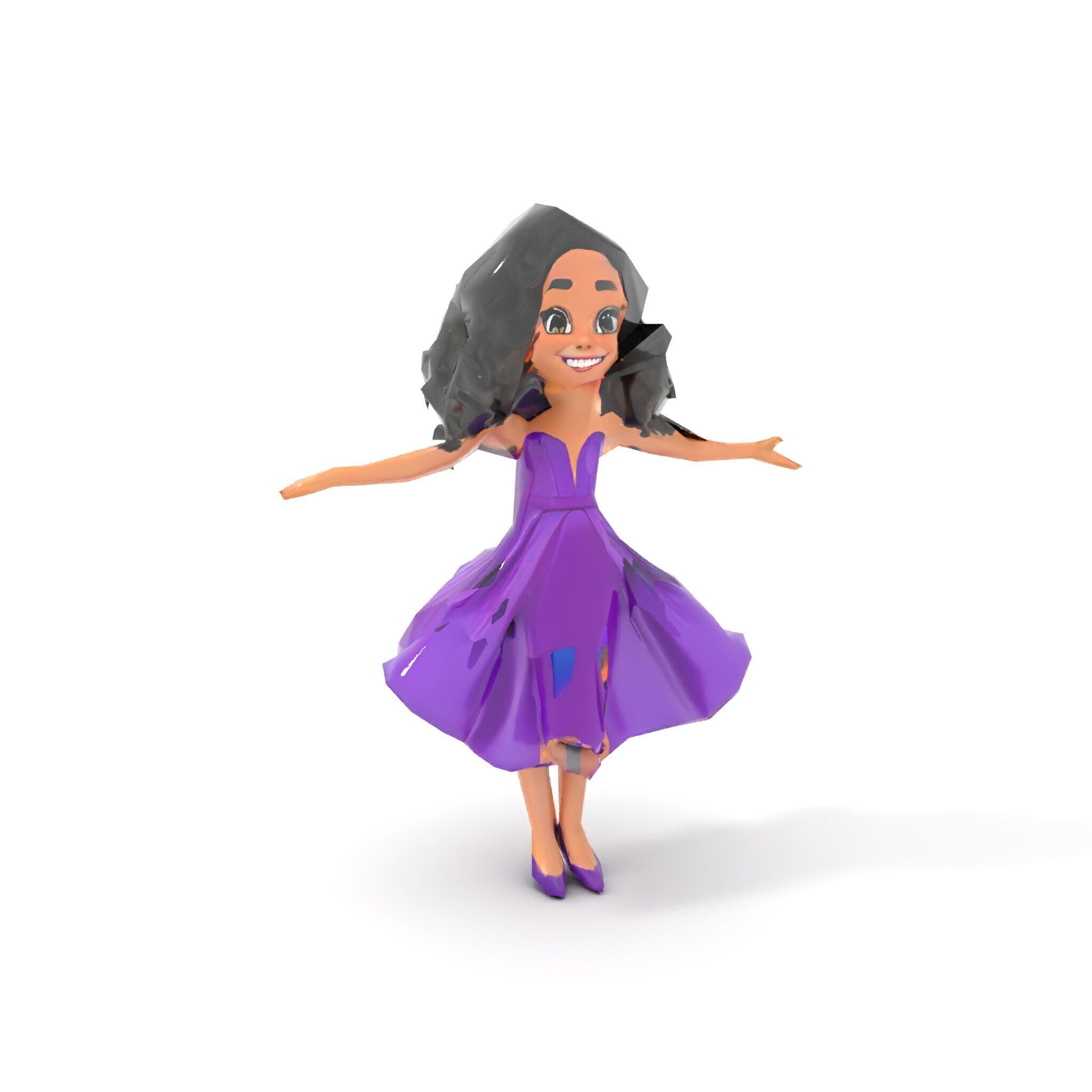 CurlyHaired Animated Character in Purple Dress Rigged and Ani... Low-poly 3D model_10
