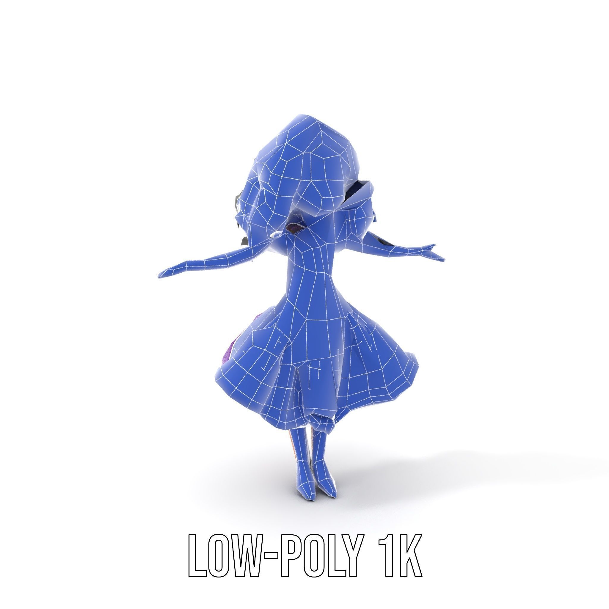 CurlyHaired Animated Character in Purple Dress Rigged and Ani... Low-poly 3D model_17