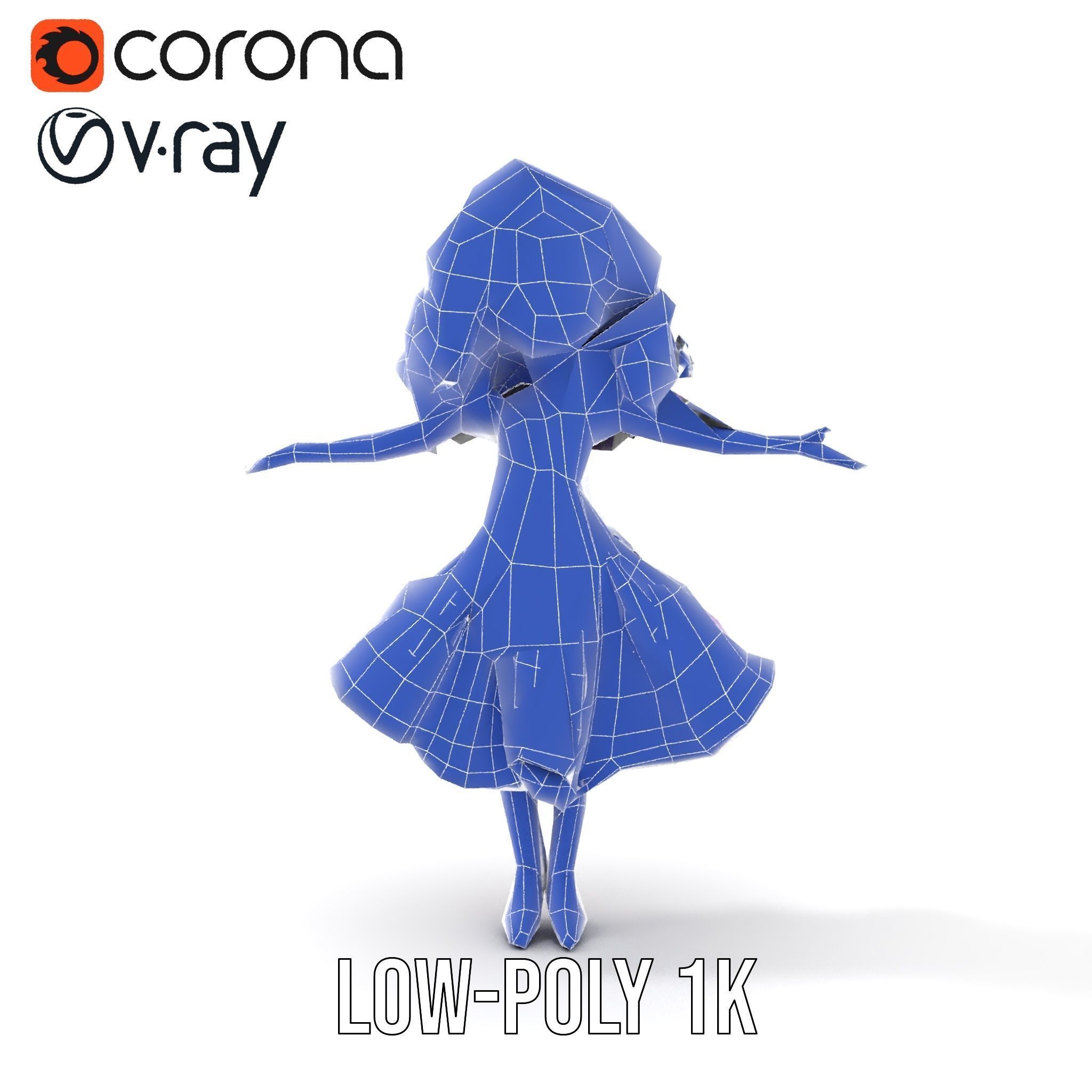 CurlyHaired Animated Character in Purple Dress Rigged and Ani... Low-poly 3D model_26