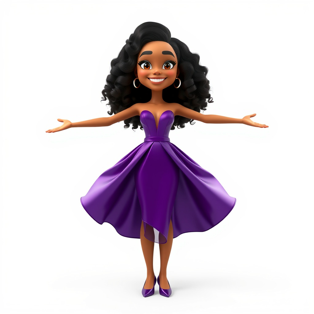 CurlyHaired Animated Character in Purple Dress Rigged and Ani... Low-poly 3D model_3