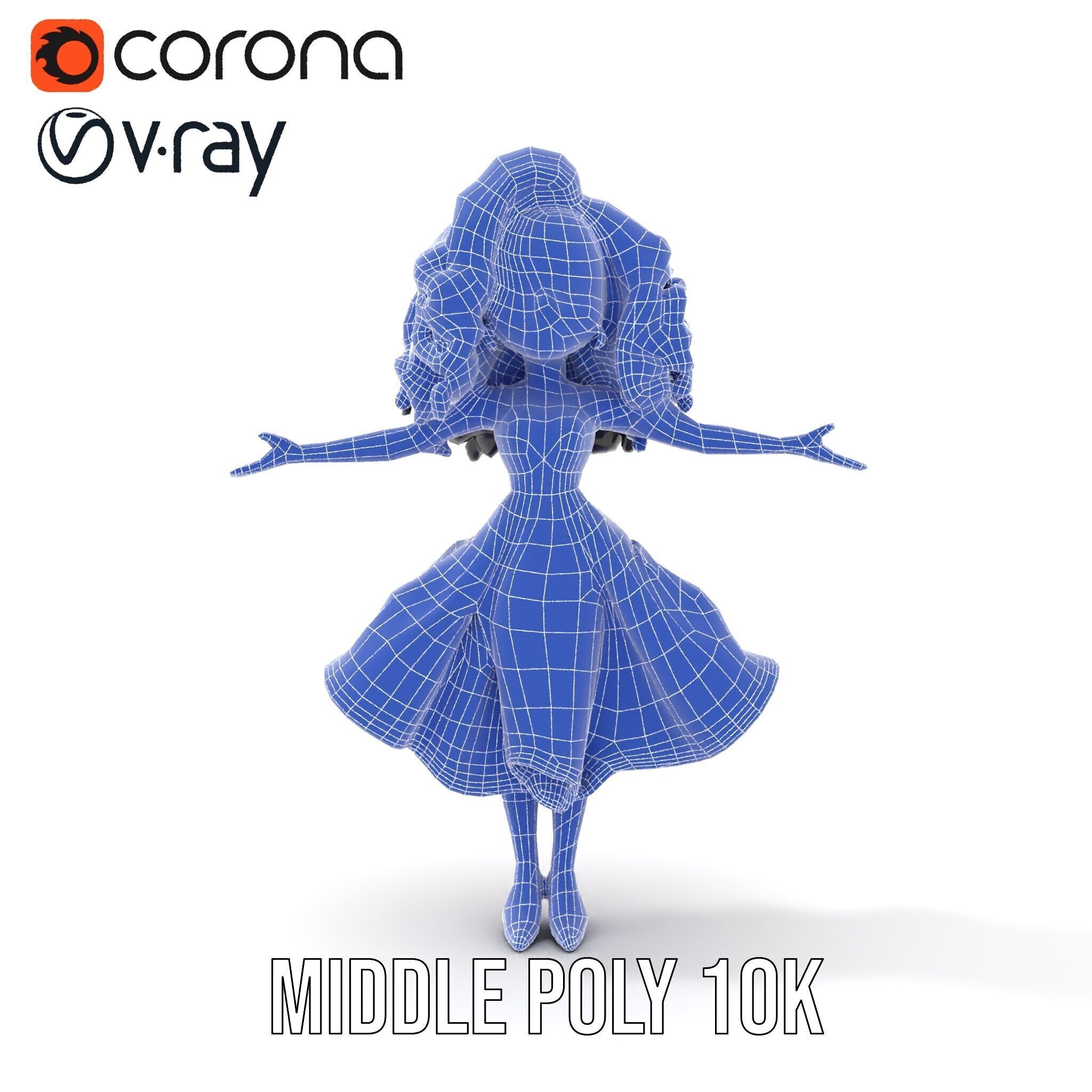 CurlyHaired Animated Character in Purple Dress Rigged and Ani... Low-poly 3D model_22