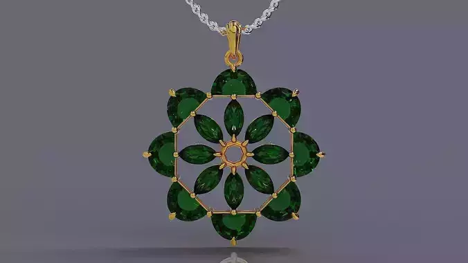 Prong set half moon and marquise cut diamond octagonal pendant