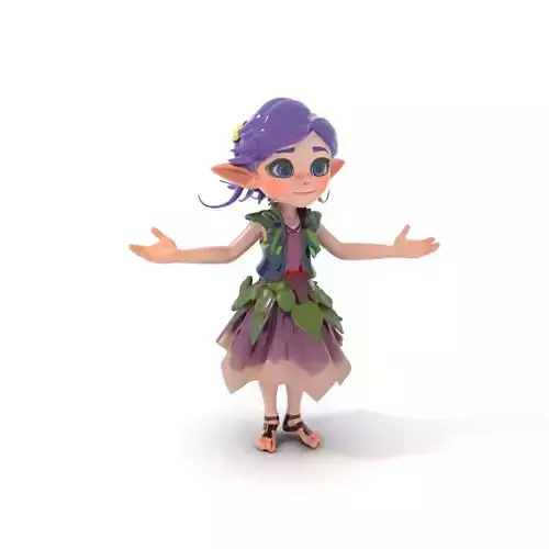 Elf Girl Rigged and Animated D Character Model with PBR Textures