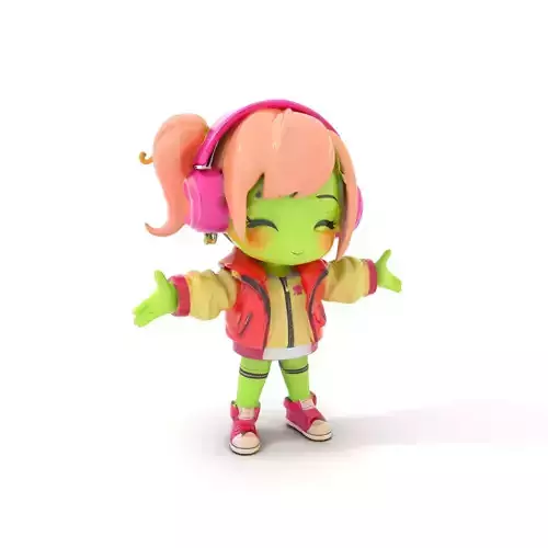Chibi Green Alien Rigged and Animated Character with Headphon... Low-poly 3D model