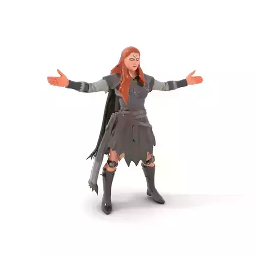 Elf Warrior Rigged and Animated Character Model with Armor and Red Hair