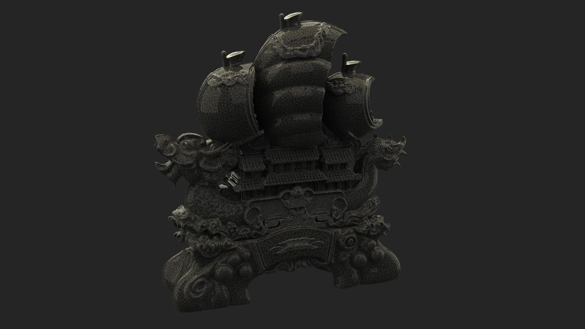 Chinese dragon ship Low-poly 3D model_7